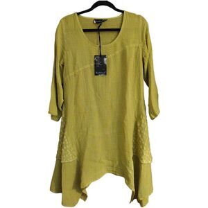 Boheme Linen Blend Midi Dress, Size 2, Light Green/Yellow